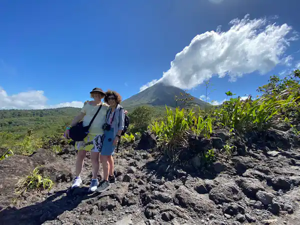 Adventurous hiking on the historic 1968 lava flow trails within the Arenal Volcano National Park