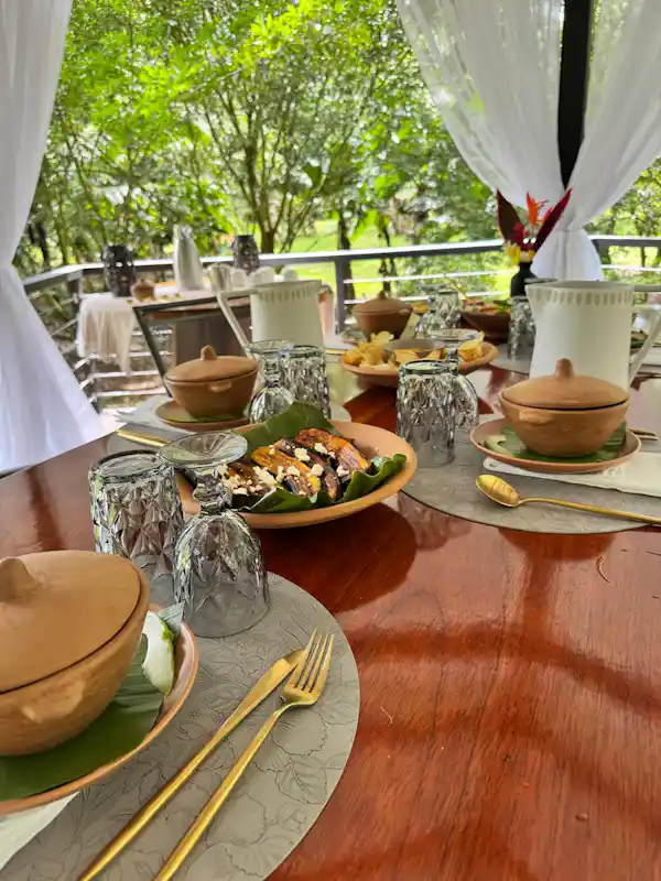 Panoramic open-air dining gazebo offering birdwatching opportunities and wildlife sightings while enjoying a traditional meal